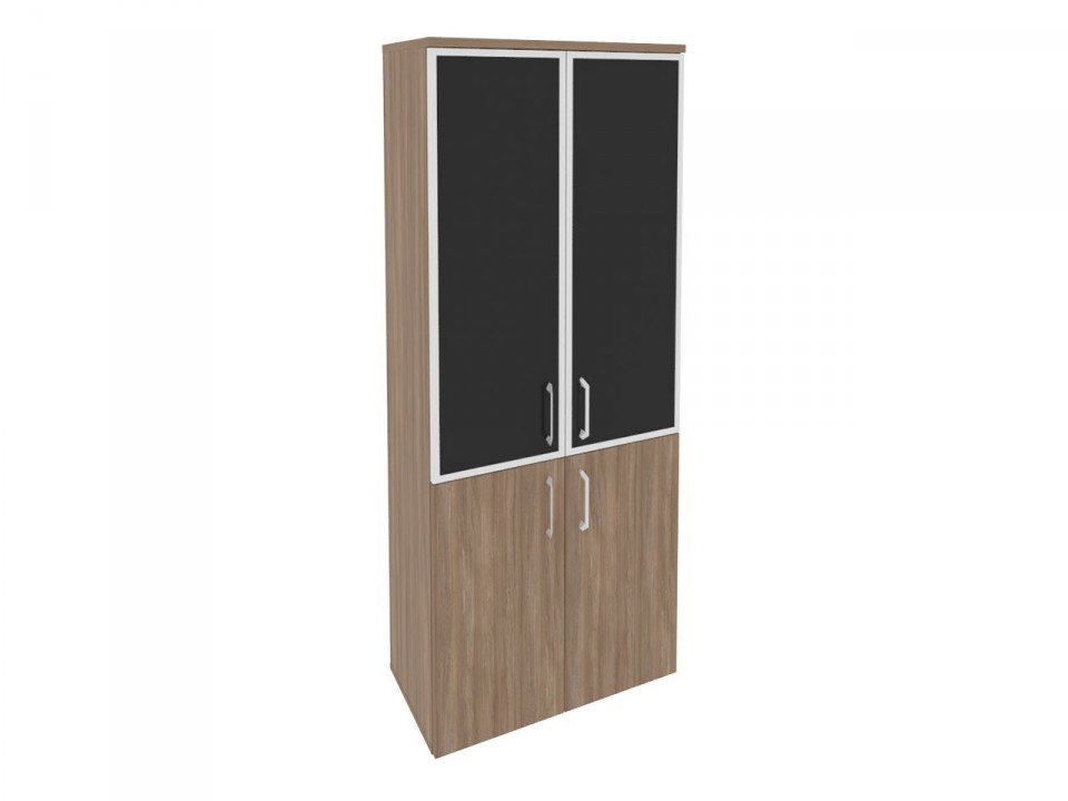 Офисная мебель для персонала ONIX O.ST-1.2R black Шкаф высокий широкий (2 низких фасада ЛДСП + 2 средних фасада стекло лакобель в раме)